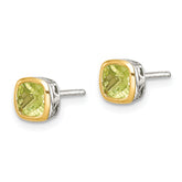 Shey Couture Sterling Silver Rhodium-plated with 14k Accent Peridot Square Stud Earrings